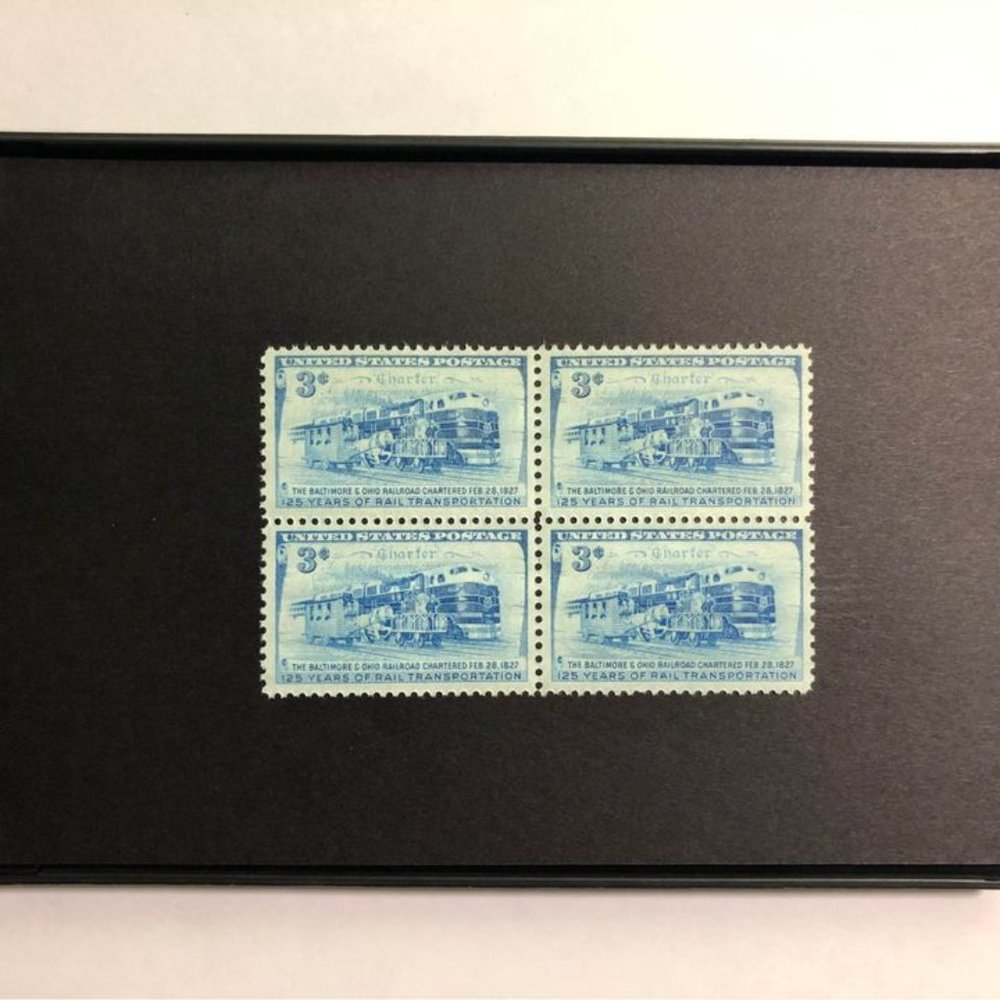 1952 B & O Railroad 4x6 Framed Stamp Art, Unused Vintage USA #FR1006